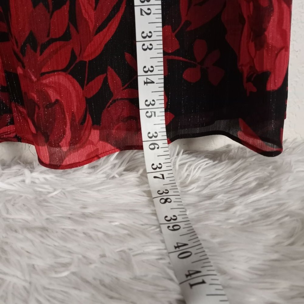 Connected Apparel 12P Chiffon Dress New Red Floral Sleeveless Midi Classy - Picture 5 of 7